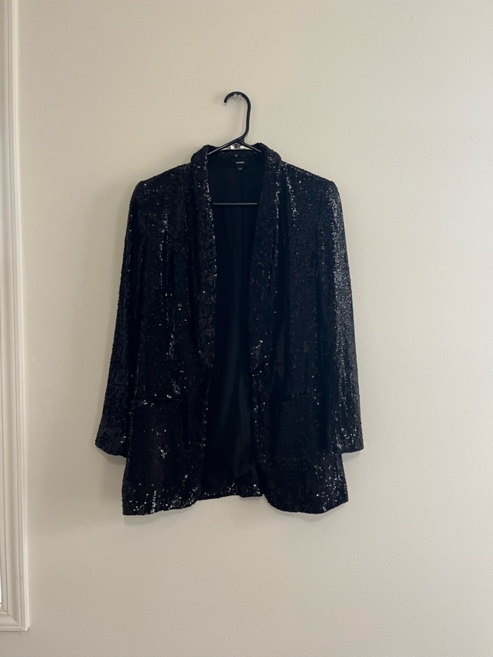 Express Black Sequin Open-Front Blazer